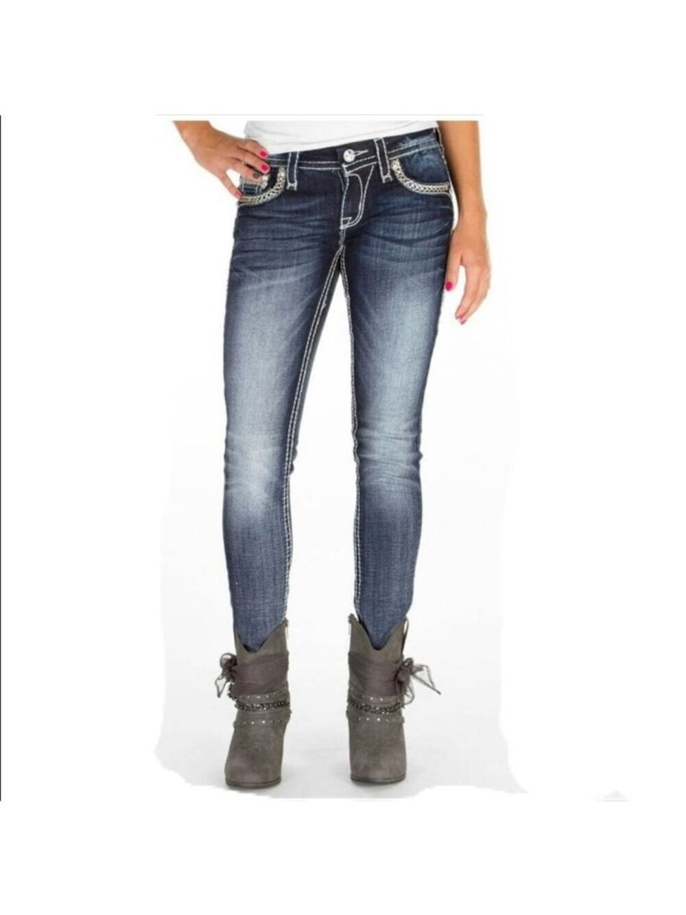 Rock Revival Essie Skinny Jeans Womens 27 Fleur-De-Lis Embroidered Pockets